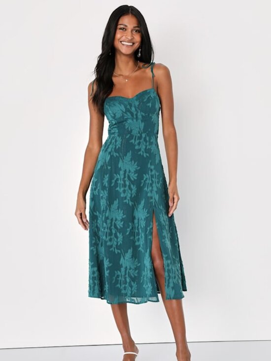 Lulus Dresses & Skirts - Lulus Loveliest Looks Emerald Green Jacquard Tie-strap Midi Dress - Size M